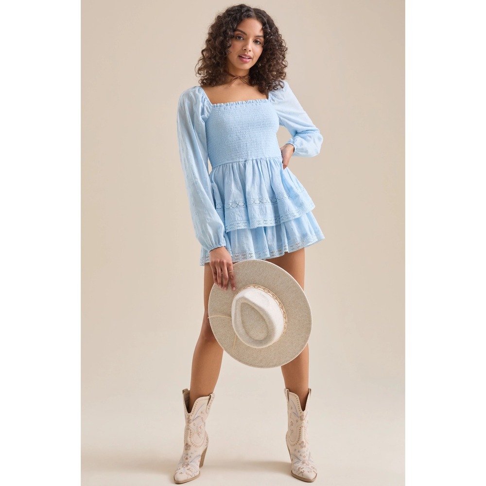 Altar'd State 100% Cotton Romper Dress Beautiful Baby Blue Lace Size XL
